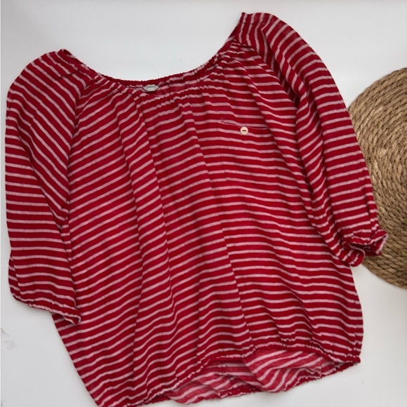 J. Crew Red & White Sailor Striped Knit Peasant Top Size XS - Picture 5 of 7
